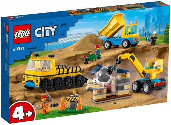Lego ® Baufahrzeuge und Kran mit Abrissbirne