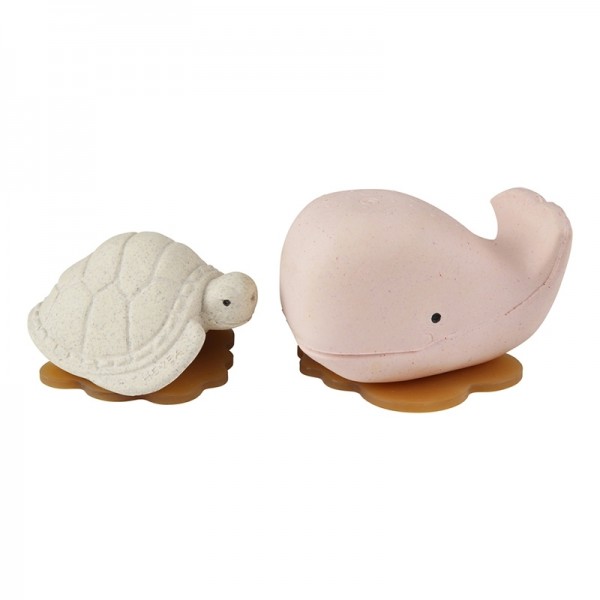 HEVEA - Badespielzeug Set Wal + Schildkröte - Naturkautschuk / upcycled / Champagne Pink + Vanilla