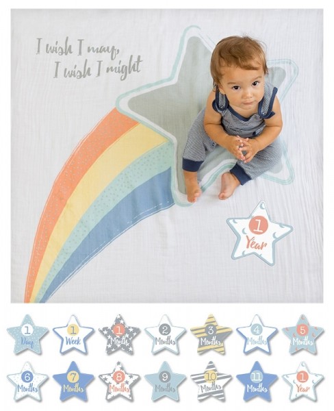 Baby's First Year™ Swaddle-Blanket & Karten Set - I Wish I May, I Will