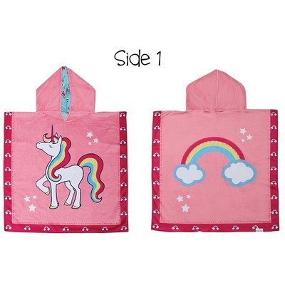 Flapjackkids - Kinder-Strand-Poncho / UPF 50+ / Microfaser / wendbar / Einhorn / Tropen / Pink