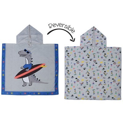 Flapjackkids - Kinder-Strand-Poncho / UPF 50+ / Microfaser / wendbar / Dino / Dinos / Grau