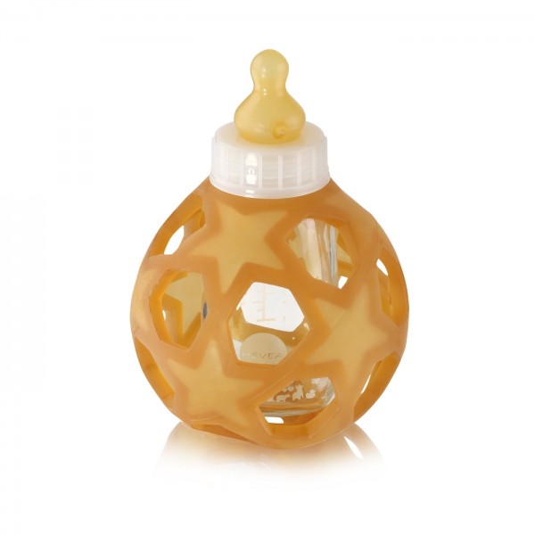 HEVEA Babyfläschchen aus Glas / Weiß (120 ml) + Trinksauger + Starball - Naturkautschuk