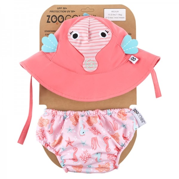 Set Badewindel & Sonnenhut - Seepferdchen L