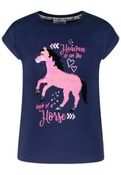 SALT AND PEPPER Girls S/S Rev. Sequins Horse navy, Größe 104-110