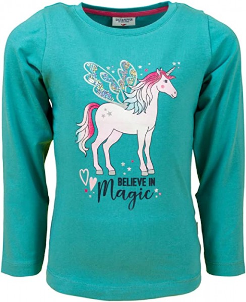 SALT AND PEPPER Girls LS Print Unicorn aqua green