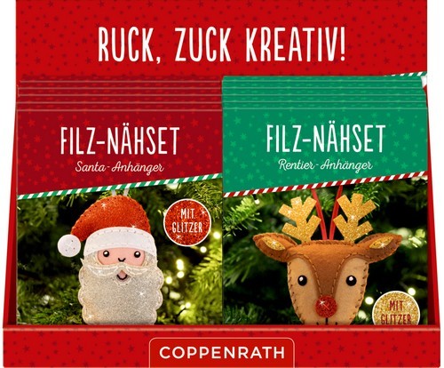 Coppenrath Verlag Filz-Nähsets: Weihnachts-Anhänger Santa/Rentier, sort.