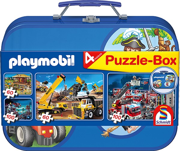 Schmidt Spiele Schmidt Spiele Playmobil, Puzzle-Box blau, 2x60, 2x100 Teile