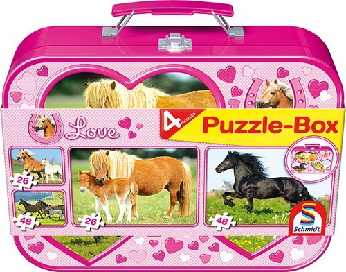 Schmidt Spiele Schmidt Spiele Pferde, Puzzle-Box, 2x26, 2x48 Teile im Metallkoffer