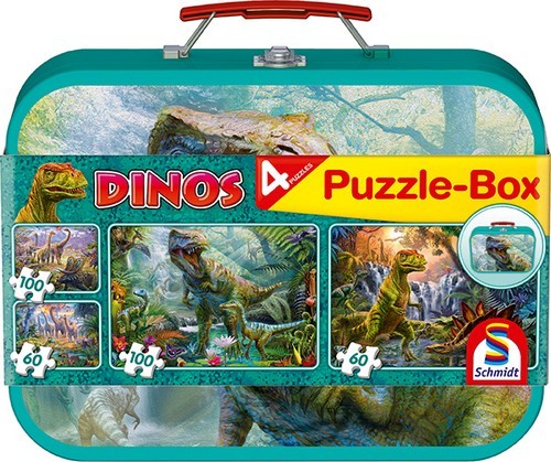 Schmidt Spiele Schmidt Spiele Dinos, Puzzle-Box, 2x60, 2x100 Teile im Metallkoffer