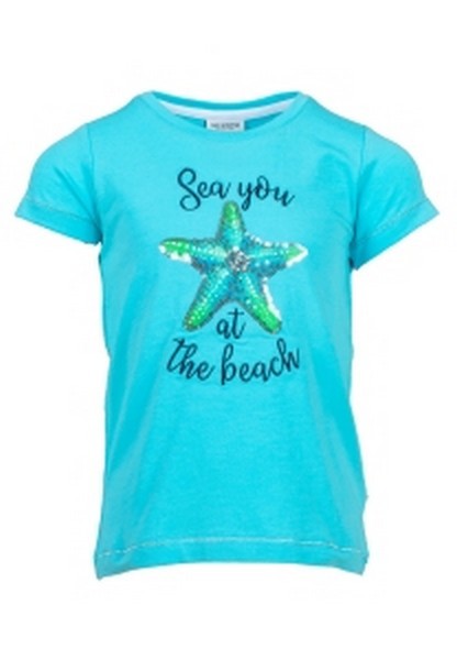 SALT AND PEPPER Girls S/S EMB Pri Seq Starfish turquoise, Größe 104-110