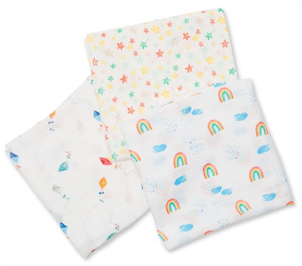 Bamboo Muslin Swaddle Mulltuch 3er Set - High in the Sky