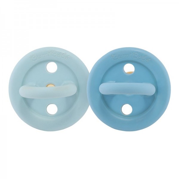 Bumi bébé Schnuller 2er-Pack - Naturkautschuk / Blue & Denim / rund / 3-36 Mon.