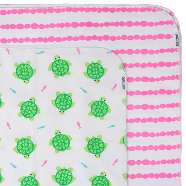 Baby's Flanell blanket/Babydecke 2er Set - Turtle/Pink
